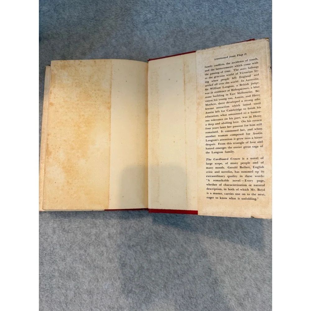 The Cardboard Crown Martin Boyd 1953 Hardcover Book Dust Jacket Fiction Novel